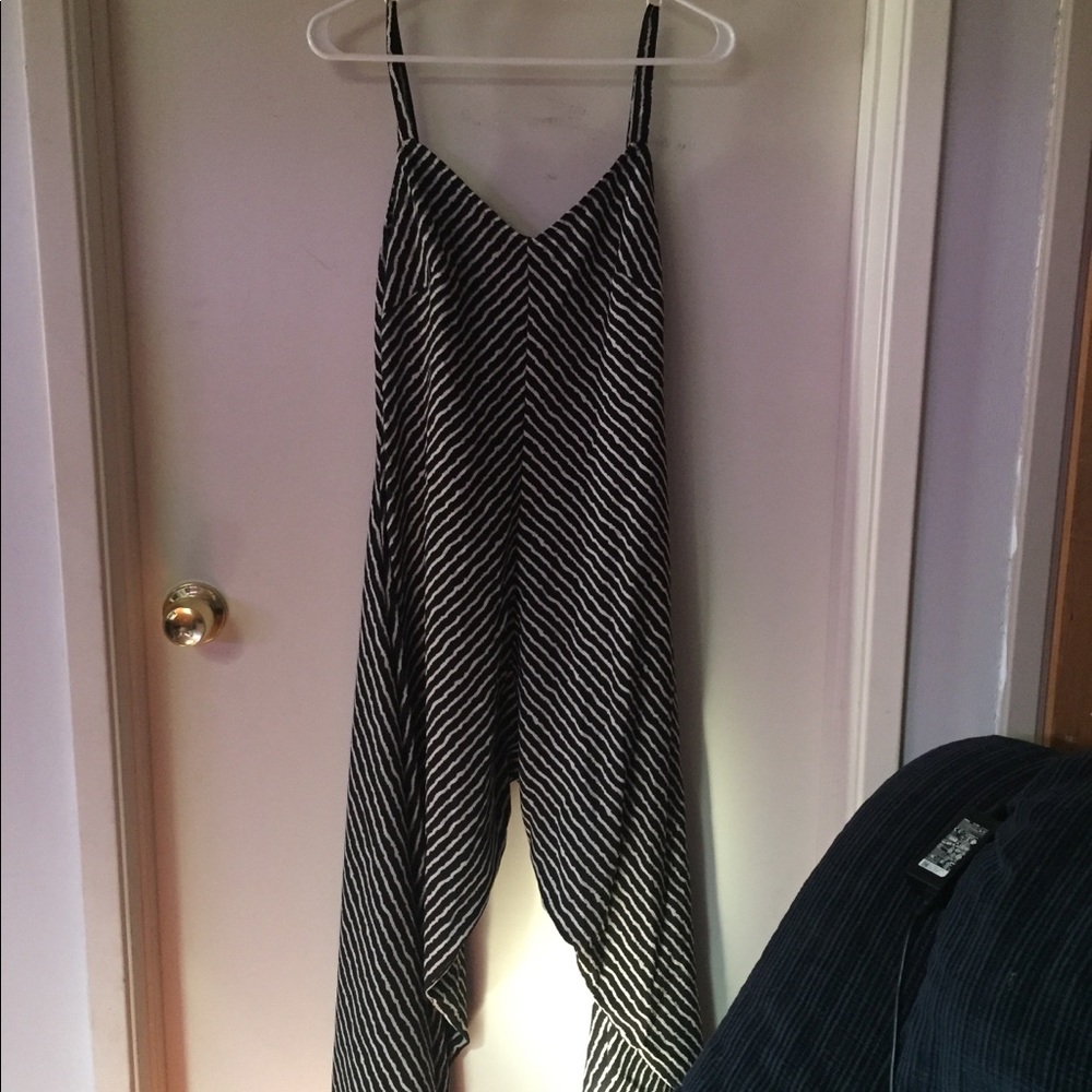 Small black and white striped jumpsuit.